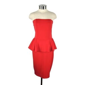 Mango Red Strapless Peplum Knee Length Cocktail Pencil Dress Women's Size XS